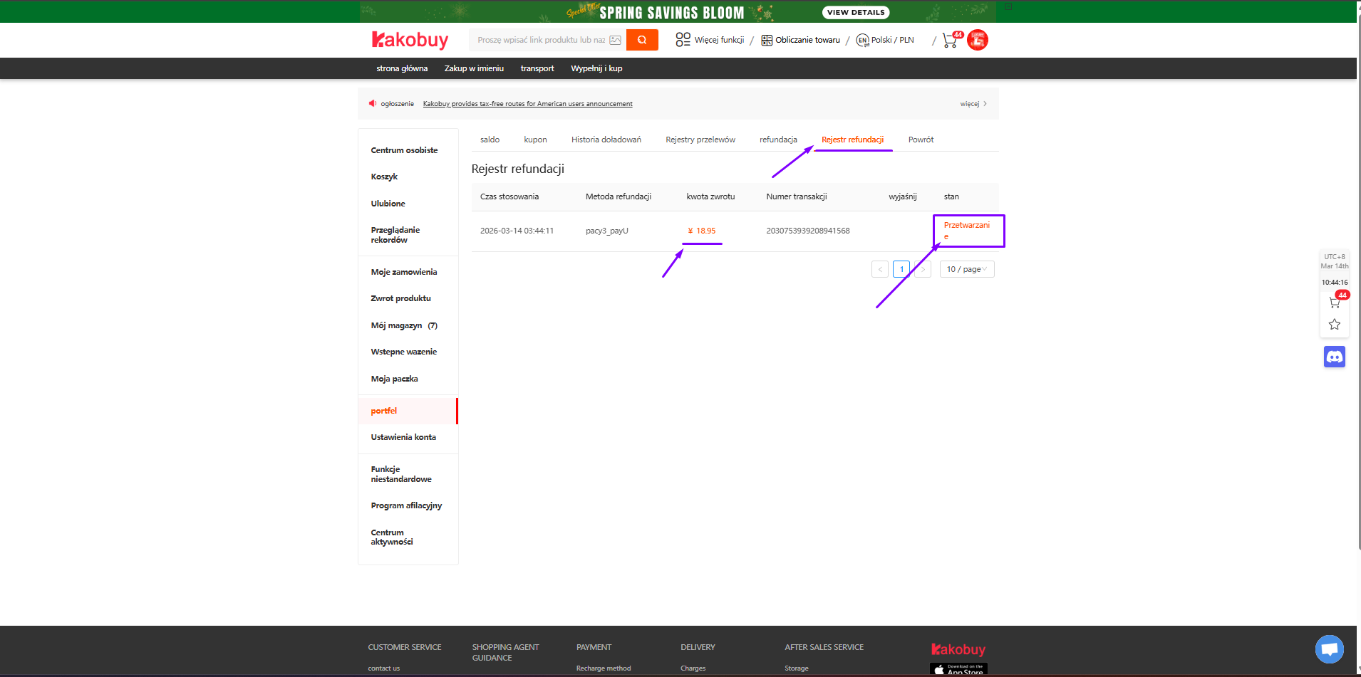 Tracking withdrawal status from Kakobuy